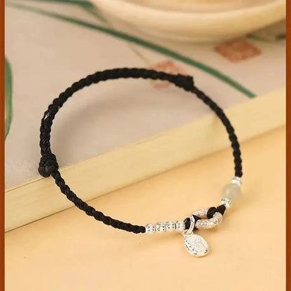 Natural Hetian Jade & 925 Silver Red String Bracelet with Peace Knot – Handmade, Couple Gift, Vintage Style - STAR8S