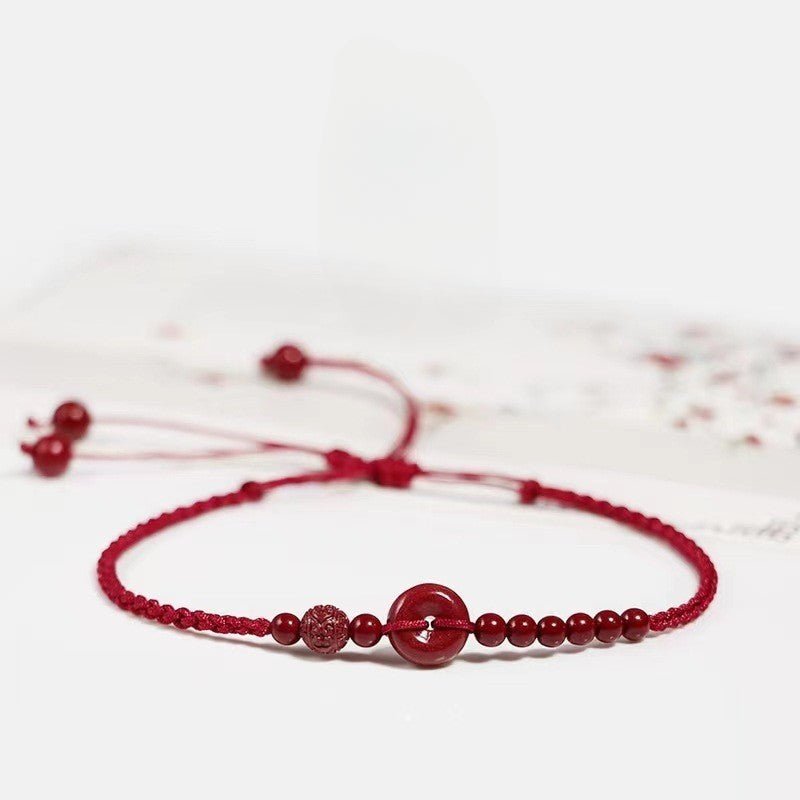 natural high - concentration cinnabar zodiac charm anklet – red pingan bead, handwoven unisex jewelry - star8s