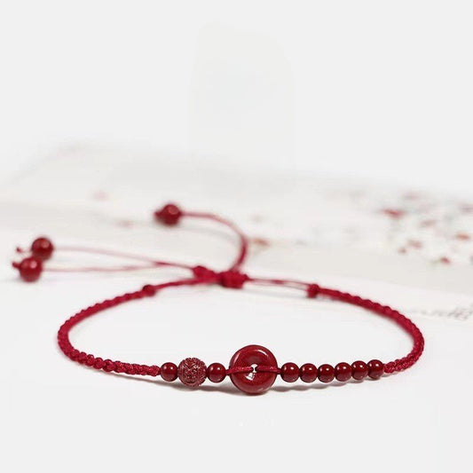 Natural High - Concentration Cinnabar Zodiac Charm Anklet – Red Pingan Bead, Handwoven Unisex Jewelry - STAR8S