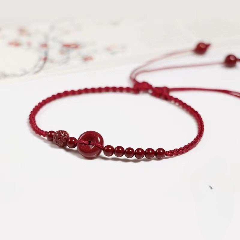 natural high - concentration cinnabar zodiac charm anklet – red pingan bead, handwoven unisex jewelry - star8s
