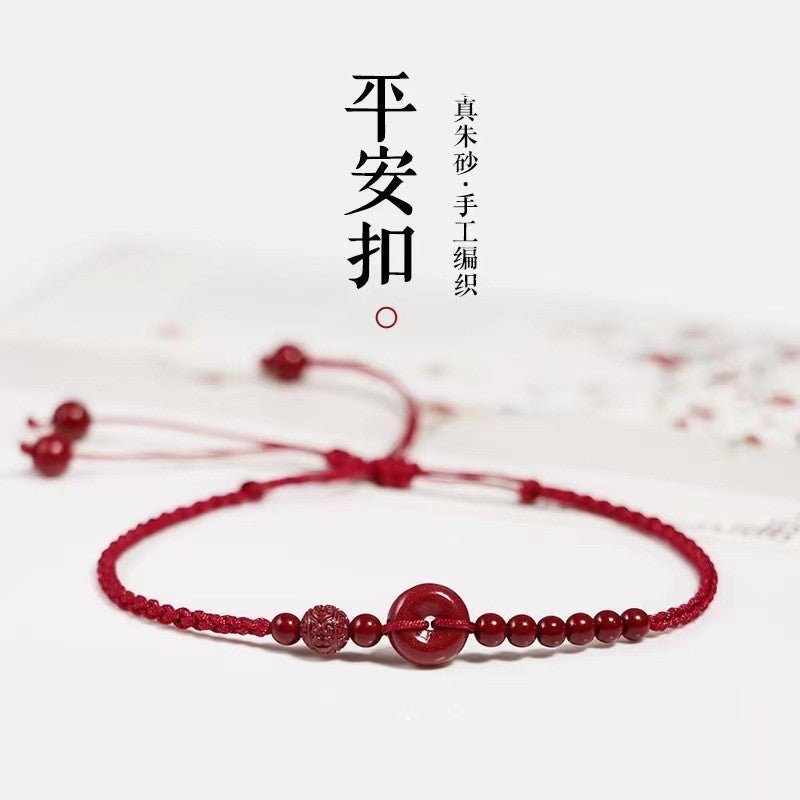 natural high - concentration cinnabar zodiac charm anklet – red pingan bead, handwoven unisex jewelry - star8s