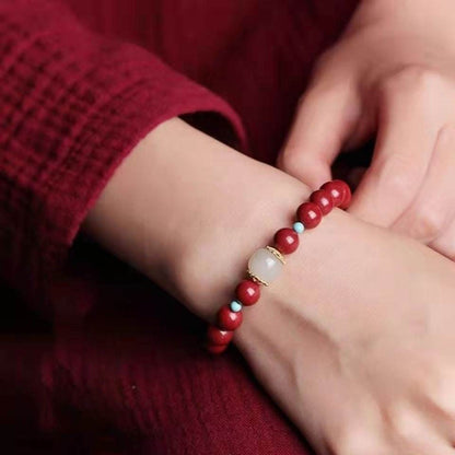 Natural High - content Cinnabar & Hetian Jade Bead Bracelet, Traditional Chinese Style Jewelry - STAR8S