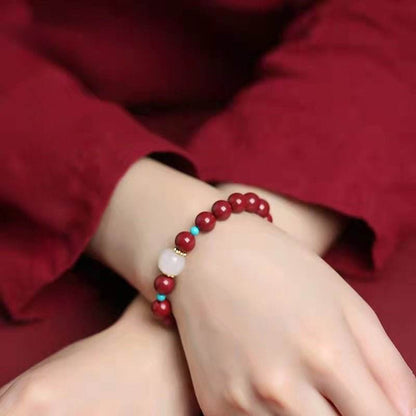 Natural High - content Cinnabar & Hetian Jade Bead Bracelet, Traditional Chinese Style Jewelry - STAR8S