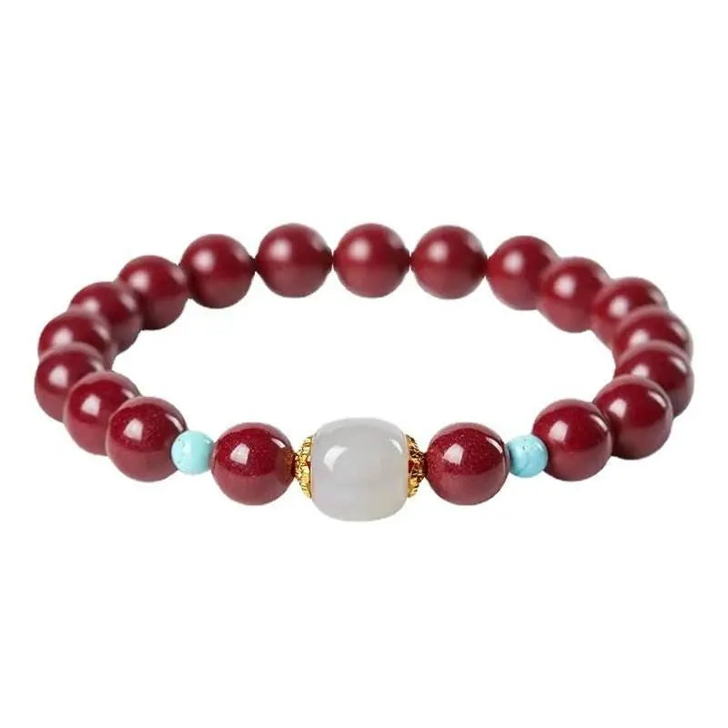 natural high - content cinnabar & hetian jade bead bracelet, traditional chinese style jewelry - star8s