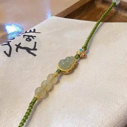 Natural Jade Gourd Beaded Bracelet – 925 Sterling Silver & Rutilated Quartz Charm STAR8S