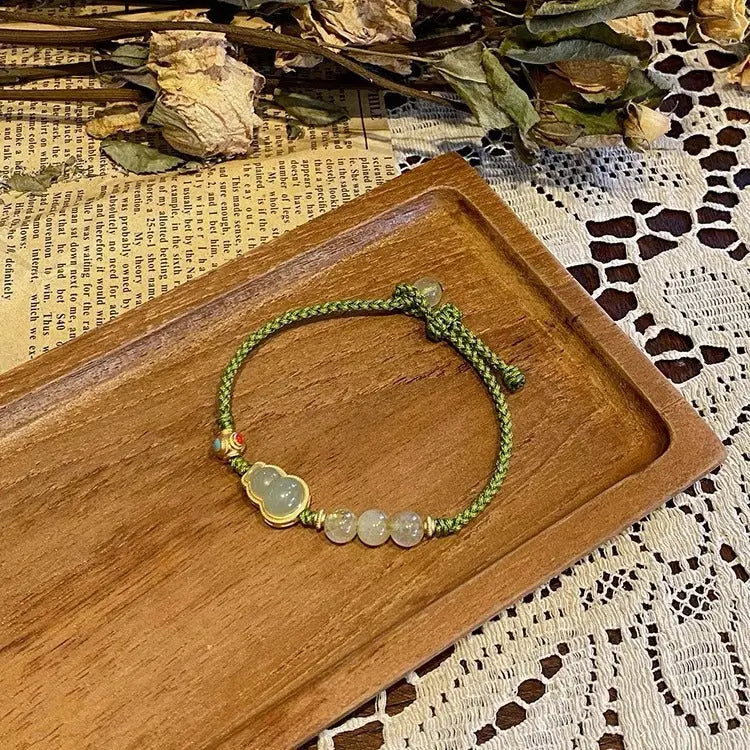 natural jade gourd beaded bracelet – 925 sterling silver & rutilated quartz charm star8s