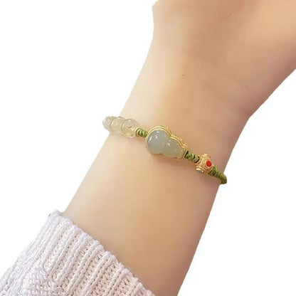 Natural Jade Gourd Beaded Bracelet – 925 Sterling Silver & Rutilated Quartz Charm STAR8S