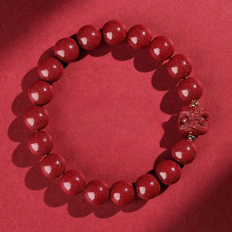 natural purple cinnabar lion - dance bracelet, lucky jewelry for natal year & valentine's day - star8s