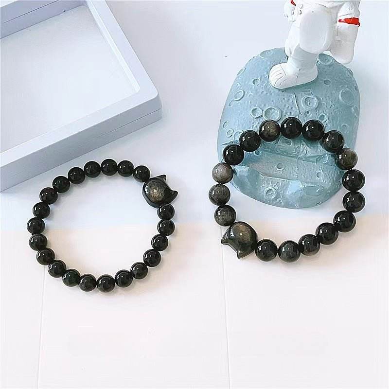 Natural Silver Obsidian Couple Bracelet, Niche Design for Long - distance Love - STAR8S