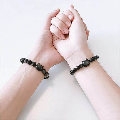 Natural Silver Obsidian Couple Bracelet, Niche Design for Long - distance Love - STAR8S