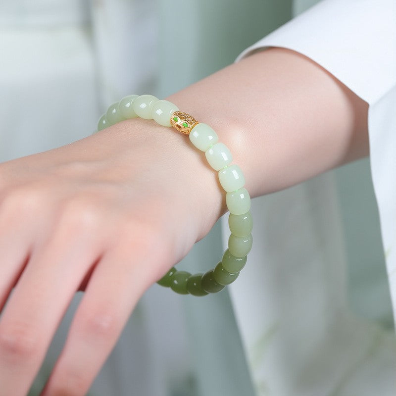Natural Hetian Jade Beaded Bracelet for Women - Gradual Green Ombre Design - STAR8S