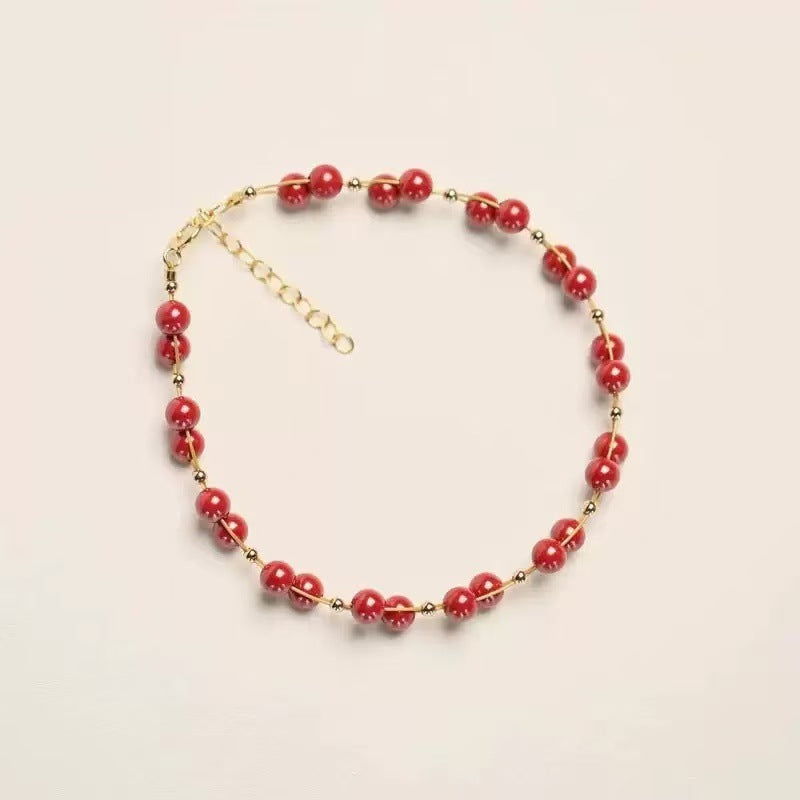 jade bracelet with cinnabar & red string | handcrafted women's good luck bracelet