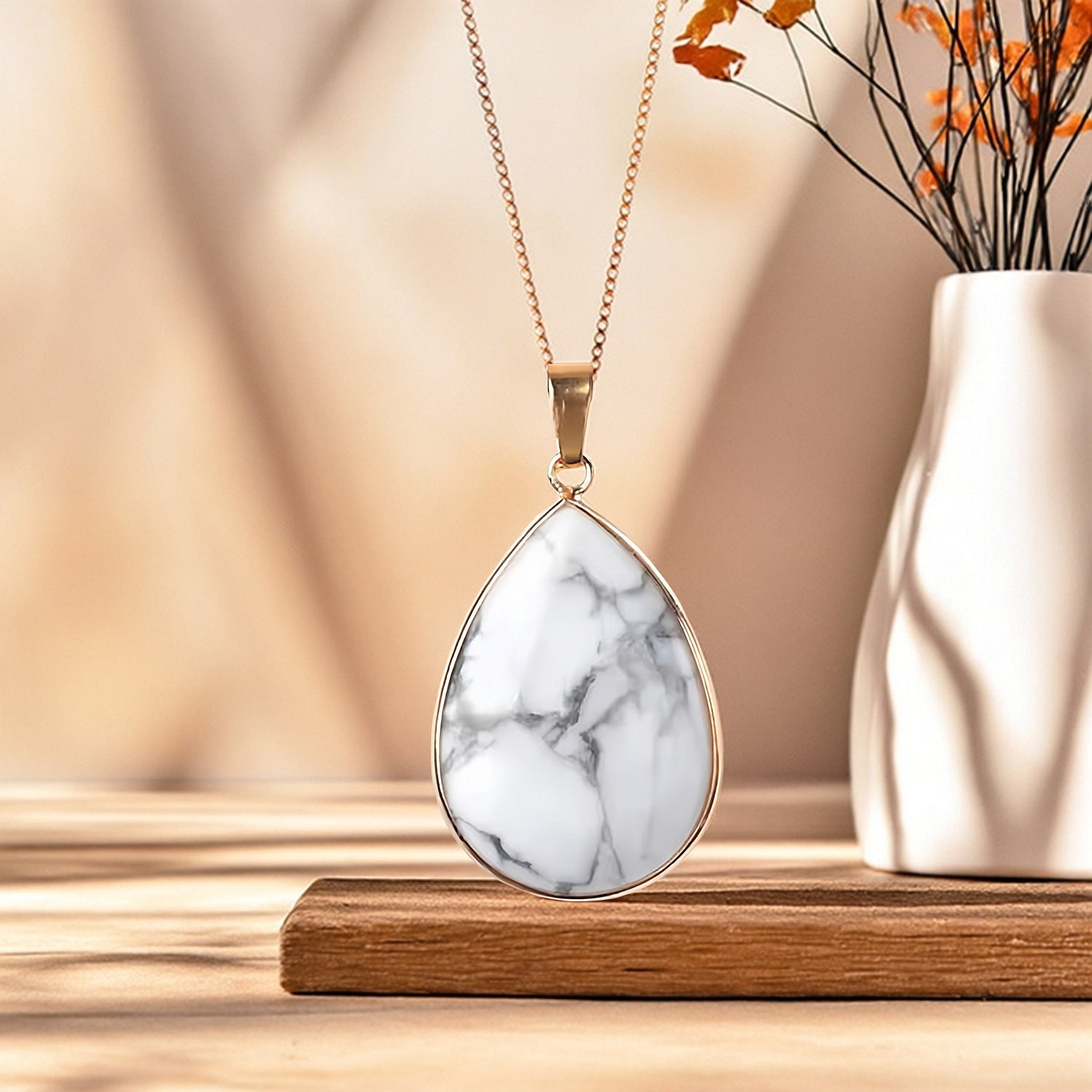 Natural Crystal Stone Teardrop Pendant Necklace – Amethyst, Tiger Eye, Labradorite, Redstone, White Turquoise, Green Aventurine - STAR8S