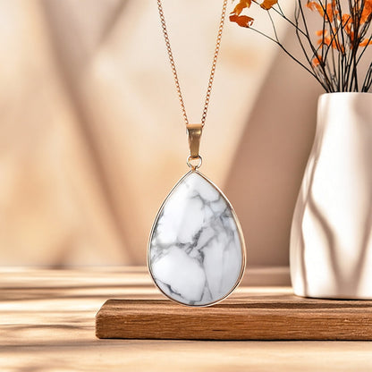 Natural Crystal Stone Teardrop Pendant Necklace – Amethyst, Tiger Eye, Labradorite, Redstone, White Turquoise, Green Aventurine - STAR8S