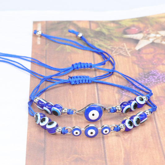 Evil Eye Bracelet with Blue Eye Fish Beads - Adjustable Protective Charm Bracelet - STAR8S