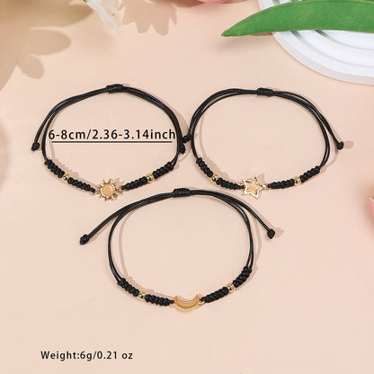 Matching Universe Promise Bracelets Pack Handcrafted Braided Macramé Wish Wristband Set with Sun Moon Star Charms Cute Relationship Gift for Couples BFF Sisters