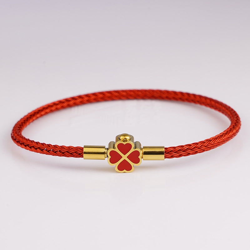 3mm four leaf clover wire rope bracelet stainless steel enamel lucky charm bangle waterproof braided cord jewelry gift for women
