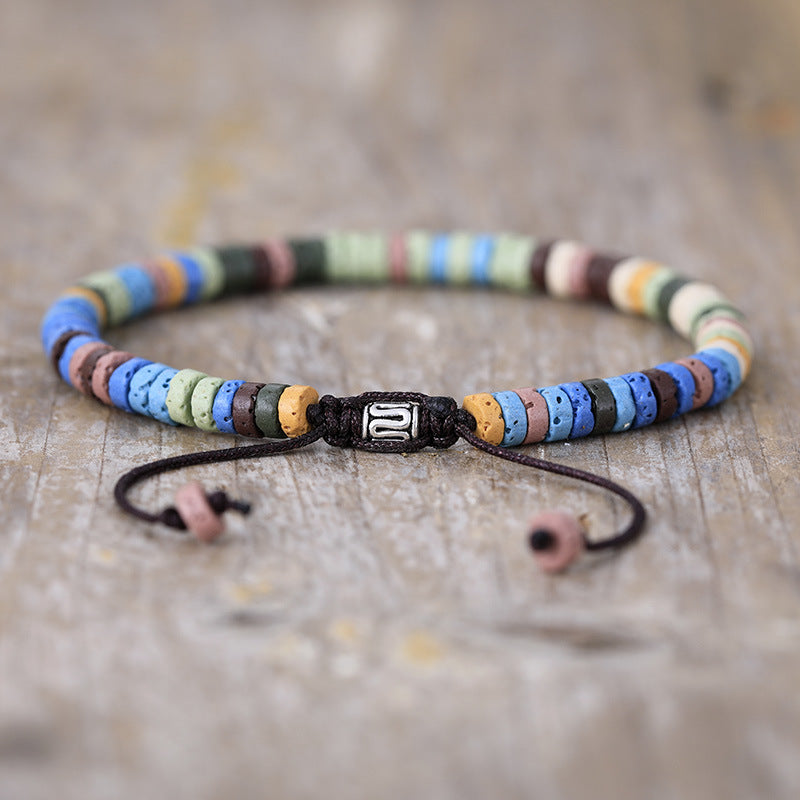 Lava Stone Colorful Braided Beaded Bracelet Handmade Vacation Friendship Bracelet - STAR8S