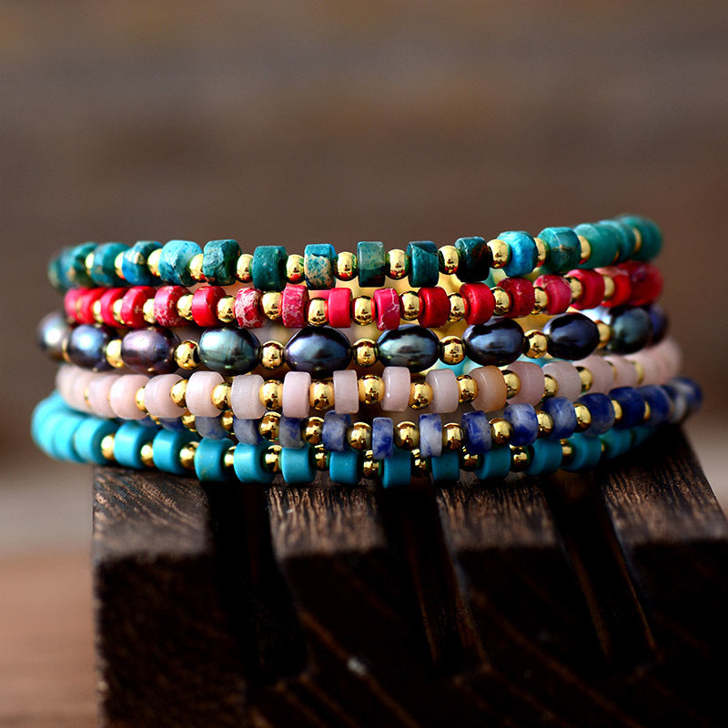 turquoise adjustable beaded bracelet – handmade natural stone unisex bracelet - star8s