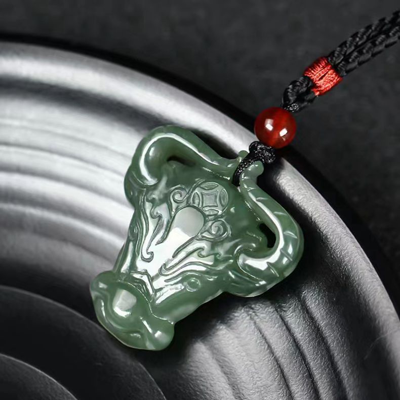 ox jade necklace – hetian jade zodiac bull pendant | lucky jade pendant for men & women
