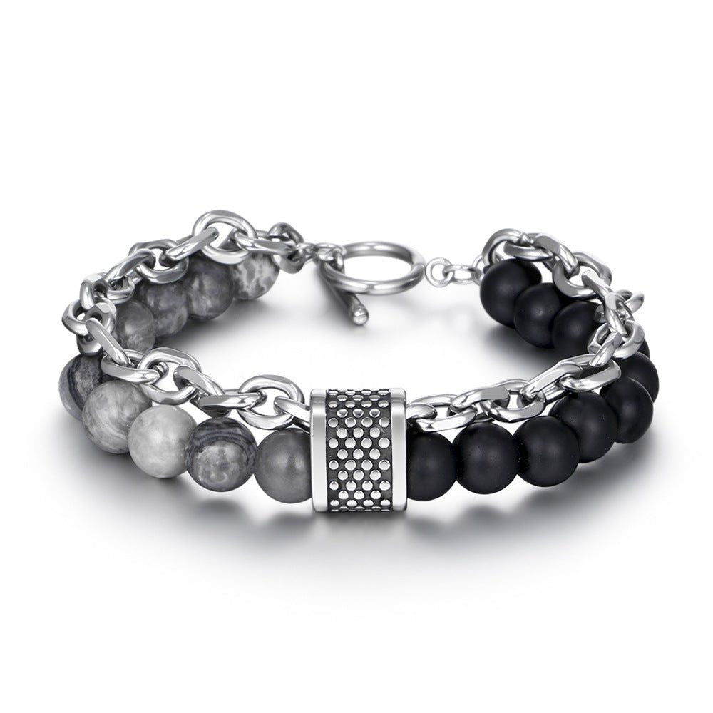 Punk Style Matte Tiger Eye Stone Bracelet for Men - Unique Natural Stone Beaded Chain Bracelet - STAR8S