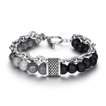 Punk Style Matte Tiger Eye Stone Bracelet for Men - Unique Natural Stone Beaded Chain Bracelet - STAR8S