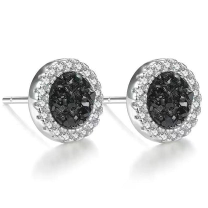 Men's Black Druzy Stud Earrings Titanium Steel Non Tarnish Fake Gauge Bling Crystal Halo Round Earrings Punk Gothic Hip Hop Ear Studs Streetwear Jewelry Accessories Gift for Men Boyfriend Silver Color