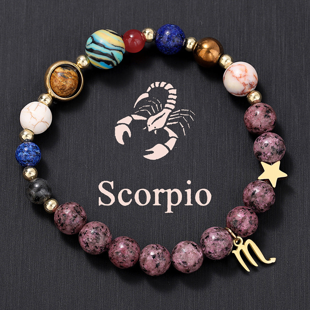 zodiac signs bracelet - stainless steel pendant, natural stone, handmade beaded couple bracelet for women - star8s