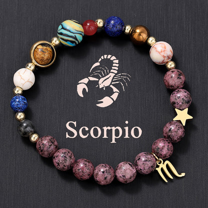 Zodiac Signs Bracelet - Stainless Steel Pendant, Natural Stone, Handmade Beaded Couple Bracelet for Women - STAR8S