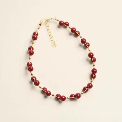 Jade Bracelet with Cinnabar & Red String | Handcrafted Women's Good Luck Bracelet