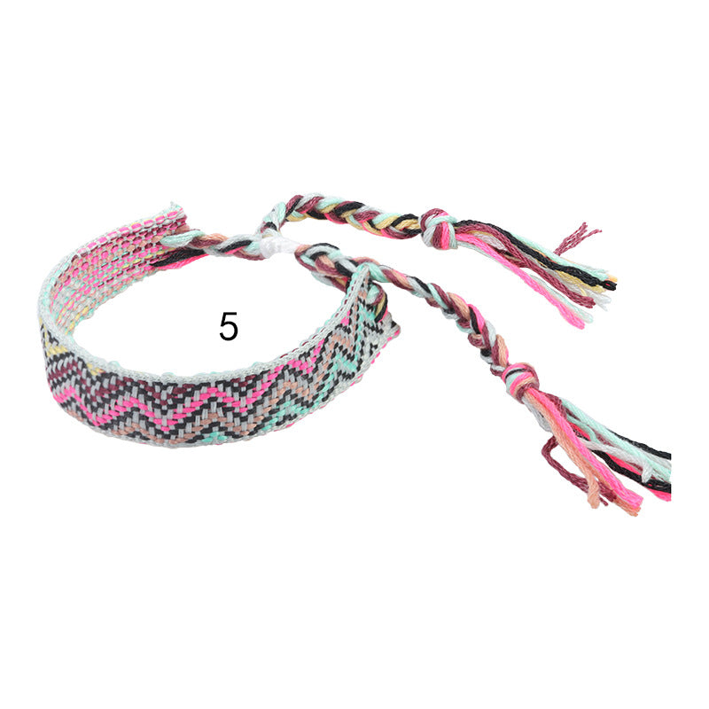 boho woven friendship bracelet – wide colorful tassel wristband, adjustable bohemian bracelet