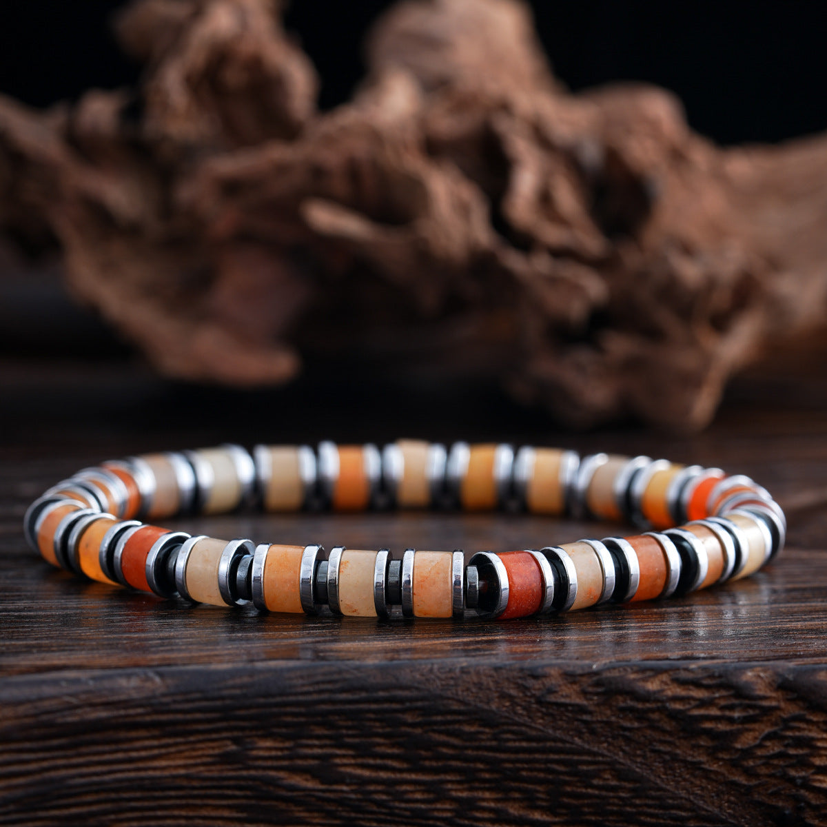 men's tiger eye & black agate natural stone beaded bracelet – simple vintage wristband - star8s