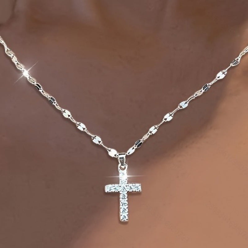 iced out cross necklace for women silver hip hop pendant choker micro pavé cubic zirconia cross rhinestone necklace y2k gothic punk rock clavicle lip chain streetwear light luxury sparkling jewelry gift 15.7 inches