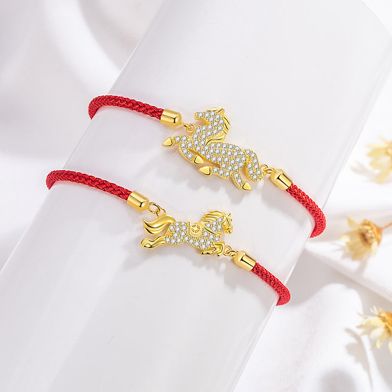 chinese zodiac horse silver red string bracelet – s925 sterling silver lucky bracelet for women