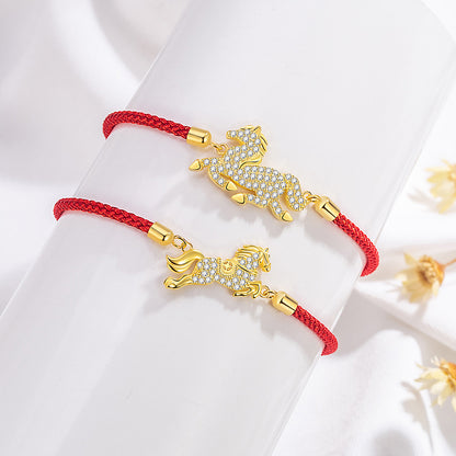 Chinese Zodiac Horse Silver Red String Bracelet – S925 Sterling Silver Lucky Bracelet for Women