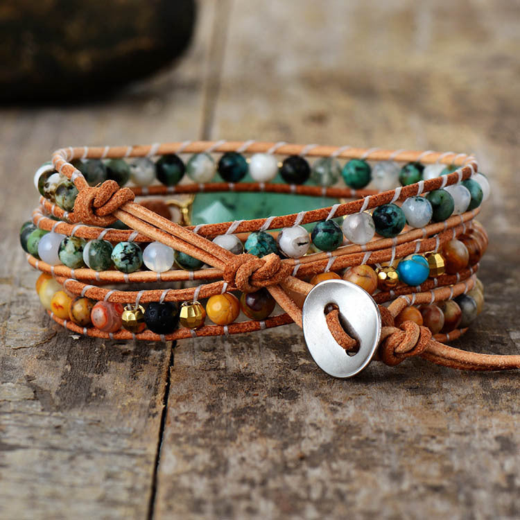agate boho wrap bracelet for women | handmade natural stone adjustable bracelet - star8s