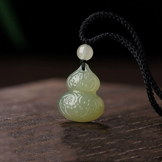 Natural Hetian Jade Wealth and Fortune Gourd Pendant Necklace | Men & Women Jade Amulet
