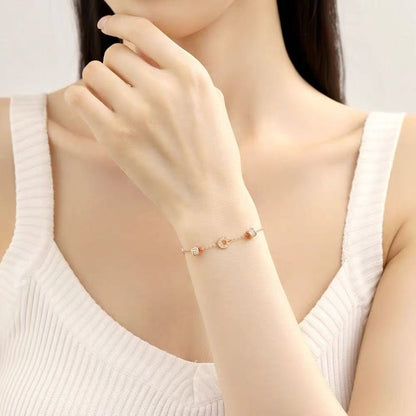 Rose Gold Tone Roman Numeral Bracelet for Women, Minimalist Interlocking Circles Small Waist Charm Bracelet, Crystal Pave Cubic Zirconia Dainty Chain Link Jewelry, Birthday Anniversary Gift for Girlfriend Mother Her