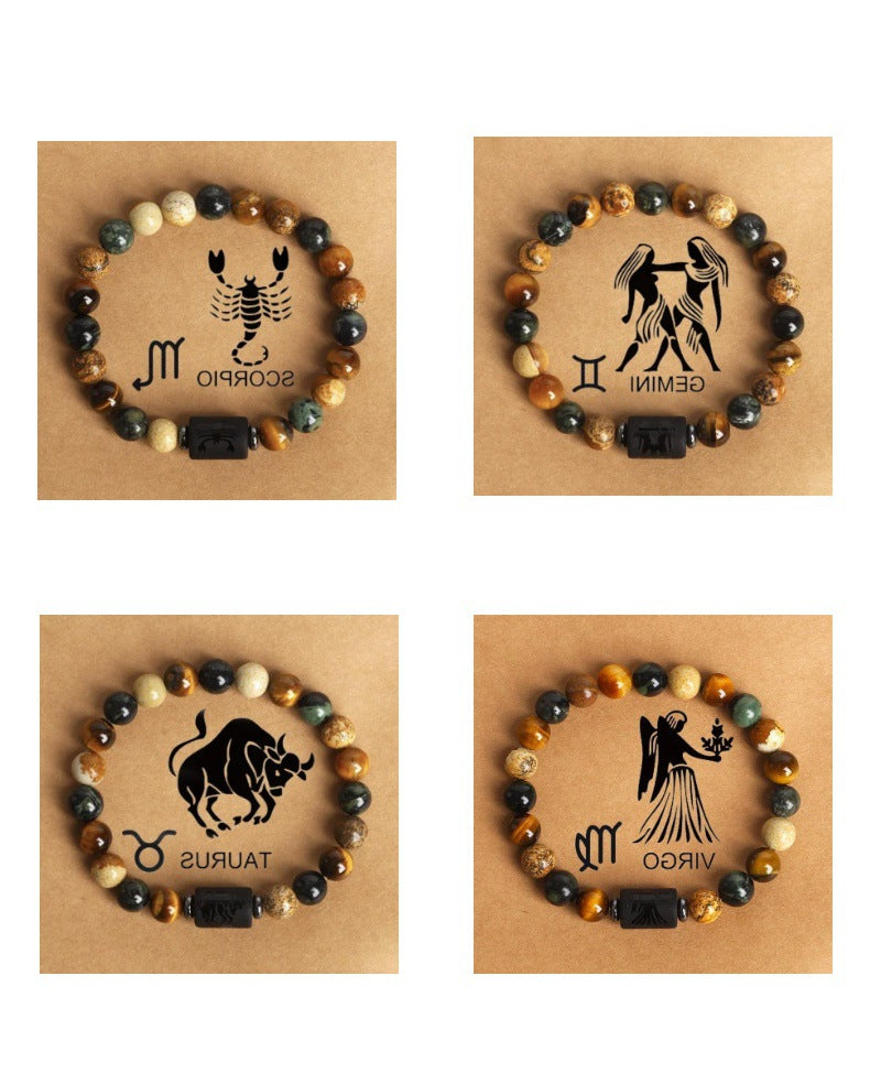 12 the zodiac signs natural stone beaded bracelet - tiger eye - star8s