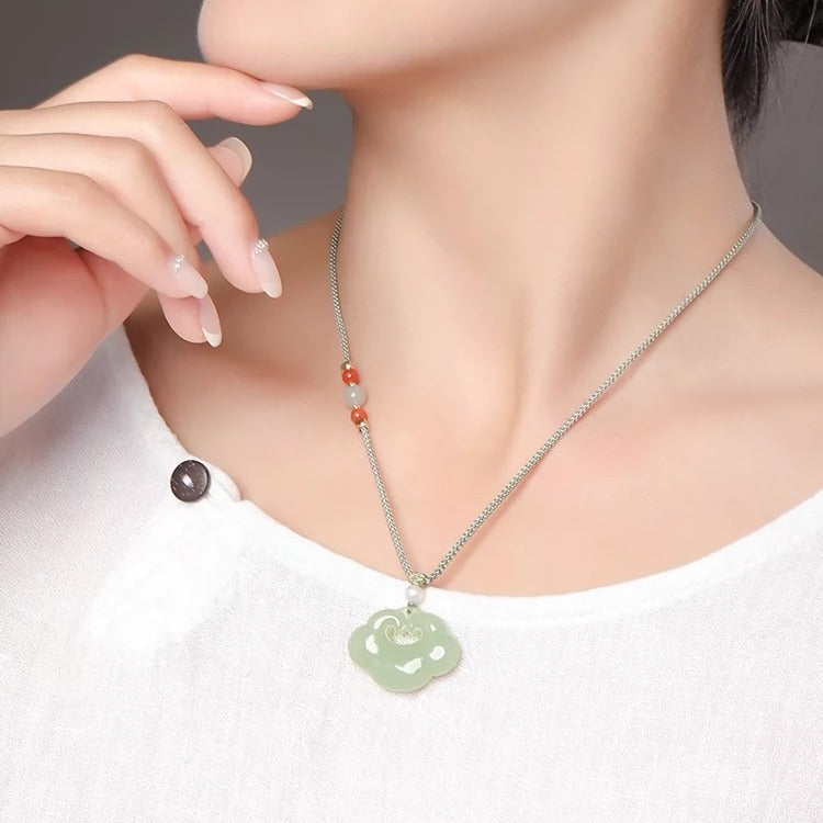 chinese jade necklace - heitian ruyi lock pendant for women's protection | star8s