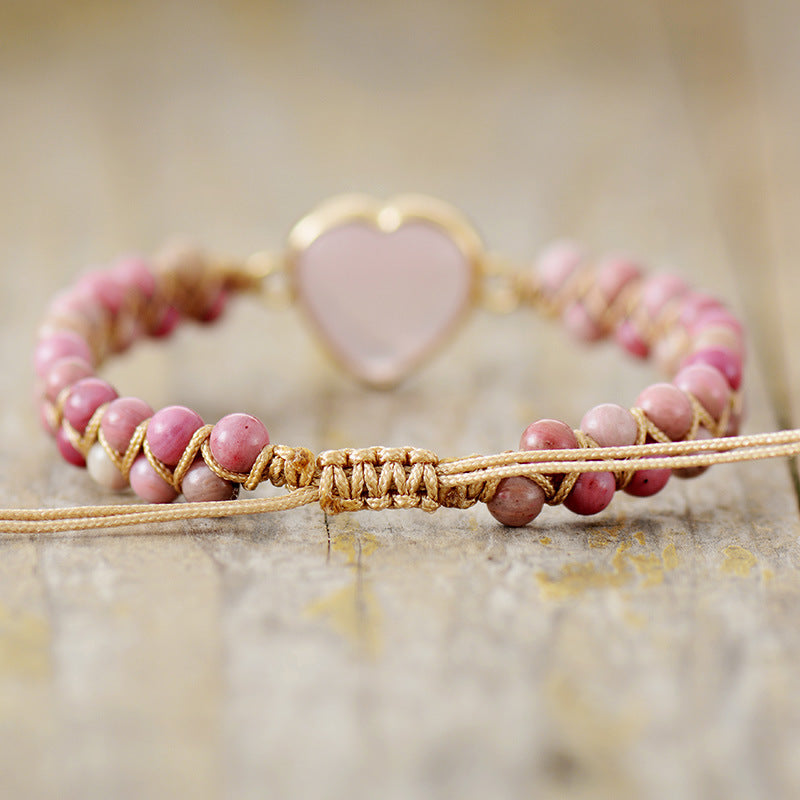 Double Layer Heart Braided Bracelet with Rose Quartz, Turquoise & Picture Stone – Handmade Adjustable Bracelet - STAR8S