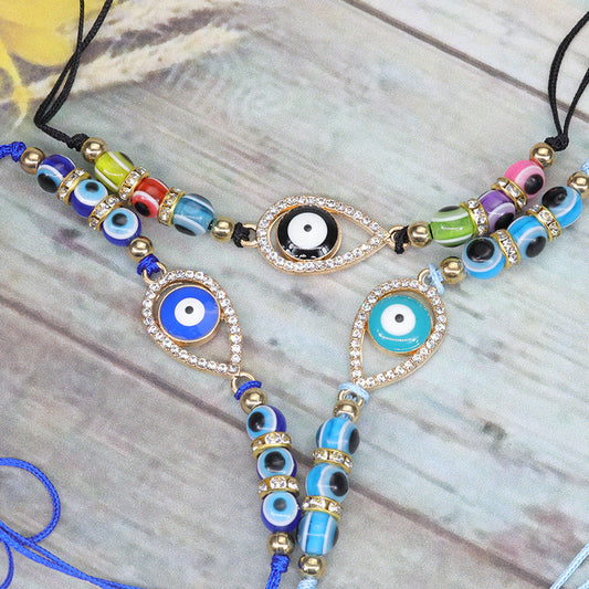 Evil Eye Bracelet – Adjustable Handwoven Lucky Charm Bracelet with Kabbalah Protection for Christmas - STAR8S