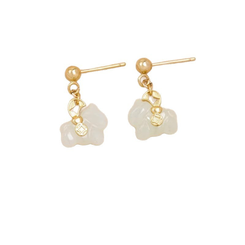 chinese zodiac horse jade coin earrings s925 silver gold-plated for women - star8s