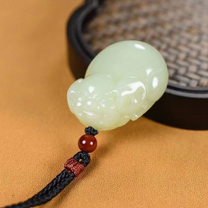 Natural Hetian Jade Lucky Pig Pendant Necklace - Chinese Zodiac Necklace for Men & Women