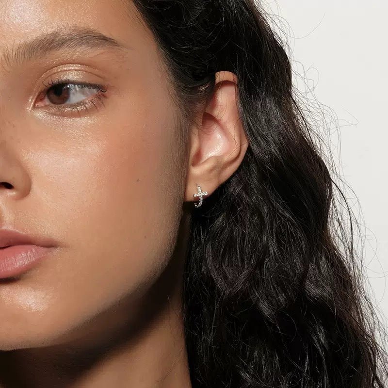 s925 sterling silver gold plated zircon cross mini hoop earrings – elegant & trendy - star8s