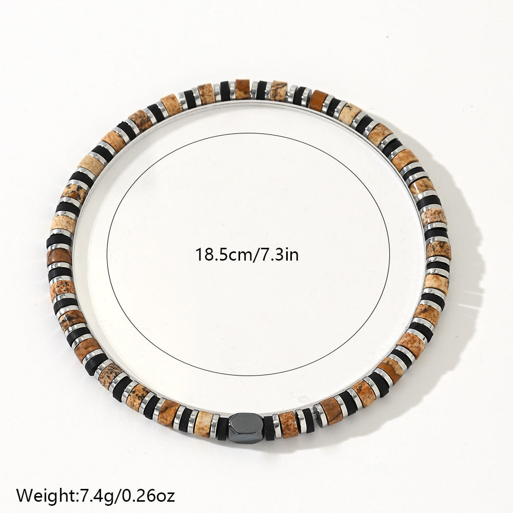beaded men bracelet – fashionable tiger eye & hematite stone cylindrical bead wristband - star8s
