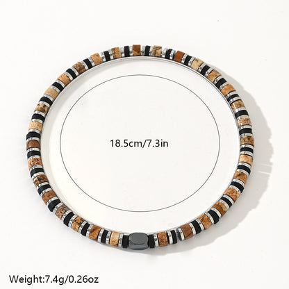 Beaded Men Bracelet – Fashionable Tiger Eye & Hematite Stone Cylindrical Bead Wristband - STAR8S