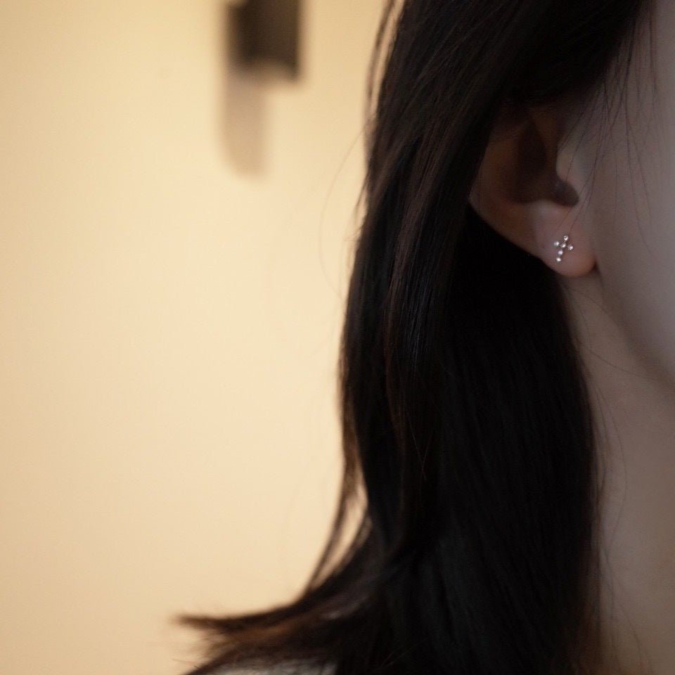 925 Sterling Silver 18K Gold Plated Sparkling Cross Stud Earrings - Zircon Mini Studs - STAR8S