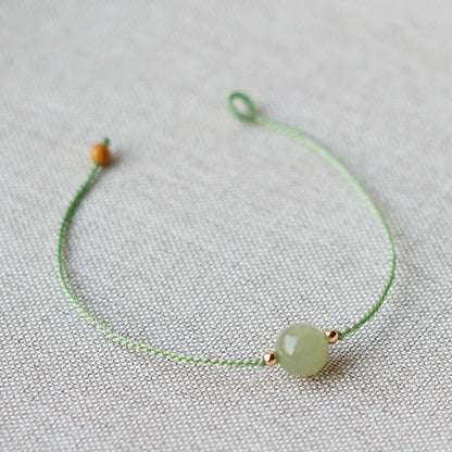 Natural Clear Water Gradient Hetian Jade Handwoven Braided Anklet Bracelet – Elegant & Simple Jewelry