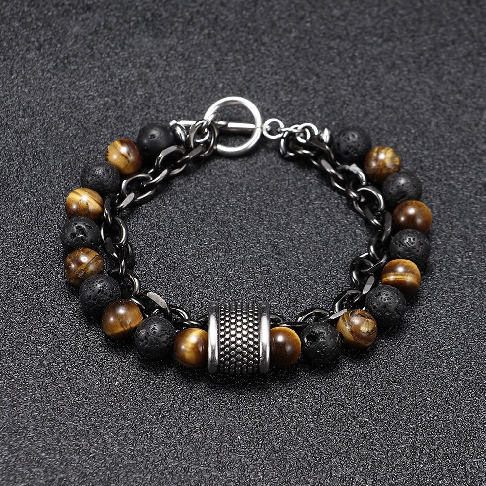 punk style matte tiger eye stone bracelet for men - unique natural stone beaded chain bracelet - star8s